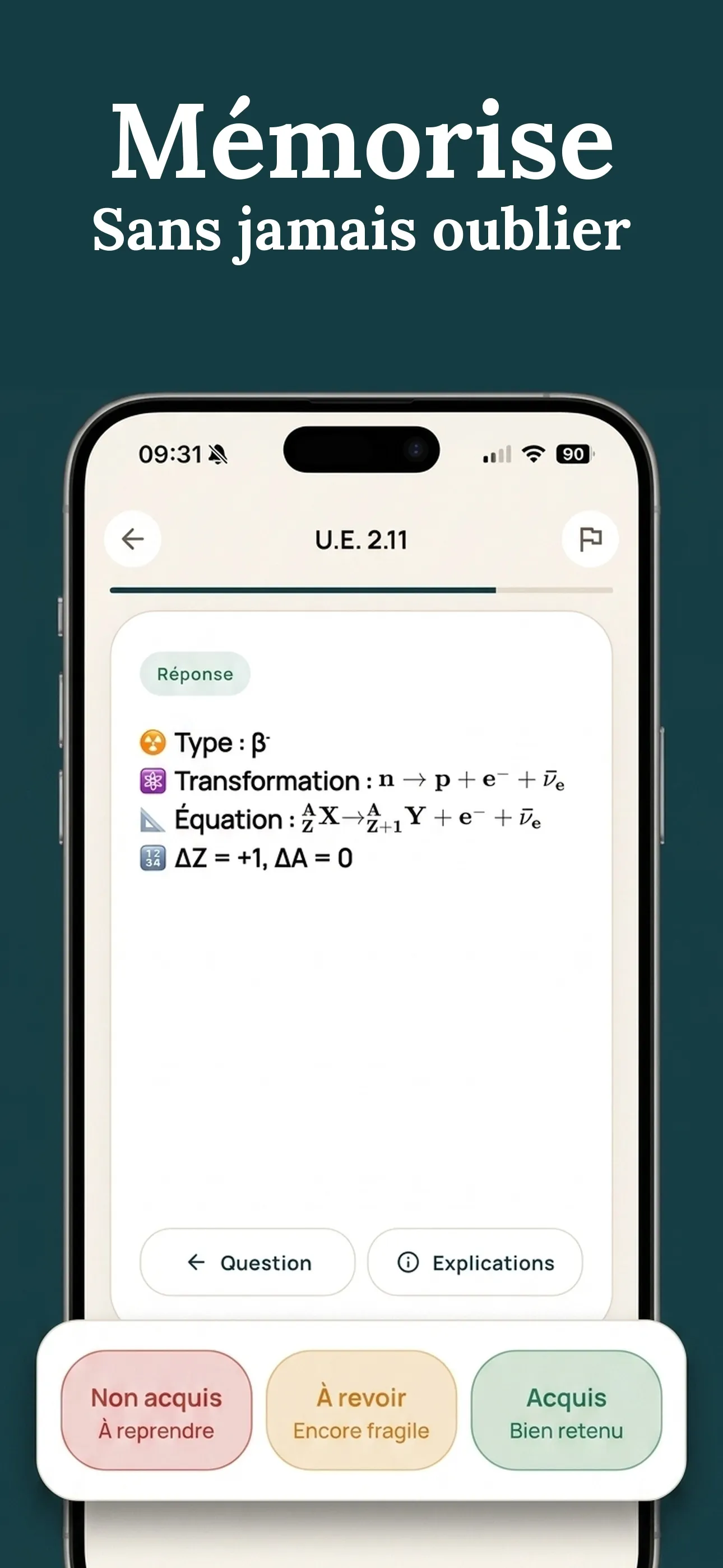 Flashcard de révision : mémorise durablement chaque notion grâce à la répétition espacée.