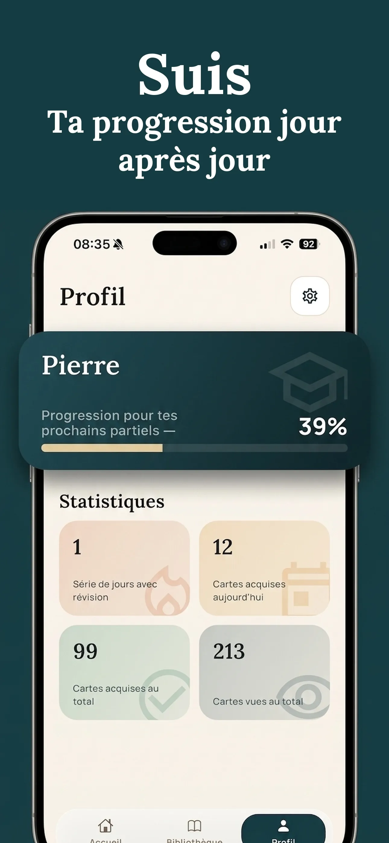 Profil et statistiques : suis ta progression de révision jour après jour.